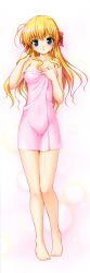 1girl absurdres blonde_hair blue_eyes blush female_focus fortune_arterial highres long_image scan sendou_erika simple_background solo tall_image towel