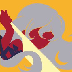 Rule 34 | 1girl, cleaver, grey hair, highres, long hair, maskin mei, minimalism, nata (tool), red skirt, sakata nemuno, simple background, skirt, solo, touhou, wavy hair, yellow background