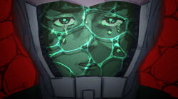 1boy amuro_ray commentary english_commentary eyelashes gundam helmet highres ishida_6610 looking_at_viewer male_focus mobile_suit_gundam parted_lips red_background sad short_hair signature solo tears