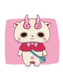 absurdres artist_name feh_yatonokami full_body highres komami_(youkai_watch) looking_at_viewer no_humans pink_background solo two-tone_background white_background white_fur youkai_(youkai_watch) youkai_watch