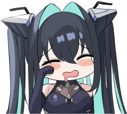 1girl accessories aqua_hair black_bodysuit black_hair bodysuit breasts bubble chibi chibi_only chinese_commentary cleavage colored_inner_hair commentary_request folded_hair gloves goddess_of_victory:_nikke hair_intakes labbri little_mermaid_(nikke) long_hair looking_at_viewer multicolored_hair see-through_bodysuit see-through_cleavage see-through_clothes solo twintails very_long_hair yellow_eyes