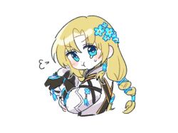 1girl angry blonde_hair blony_(mabinogi) chibi holding holding_shirt holding_unworn_clothes kch_gameover looking_at_viewer mabinogi robe shirt simple_background tearing_up unworn_shirt upper_body