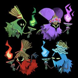 4girls amy_(zelda) beth_(zelda) black_background blonde_hair fire ghost glowing glowing_eyes hashigodakart highres hood joelle_(zelda) meg_(zelda) multiple_girls nintendo no_humans poe_(zelda) siblings sisters the_legend_of_zelda the_legend_of_zelda:_ocarina_of_time torch