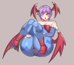 Rule 34 | 1girl, ass, bare shoulders, blush, boots, breasts, bridal gauntlets, cameltoe, capcom, darkstalkers, head wings, high heel boots, high heels, highres, huge ass, leg hold, legs, leotard, lilith (darkstalkers), open mouth, pantyhose, purple hair, red eyes, short hair, small breasts, solo, thick thighs, thighs, thong, thong leotard, wings, ytrall