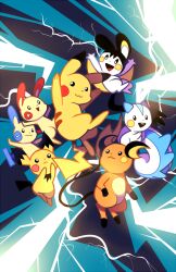 black_eyes closed_mouth emolga evolutionary_line gen_1_pokemon gen_2_pokemon gen_3_pokemon gen_4_pokemon gen_5_pokemon karzahnii minun nintendo no_humans open_mouth pachirisu pichu pikachu plusle pokemon pokemon_(creature) raichu smile spikes