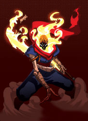 1boy capcom chamba crossover epic fire fusion ghost_rider male_focus marvel ninja pun scarf sheath sheathed skeleton skull smoke solo strider_(video_game) strider_hiryuu sword weapon