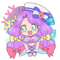 1girl air_bubble bebe_0620 bow bubble coral gloves hair_bow happy hat long_hair looking_at_viewer magical_girl multicolored_eyes multiple_hair_bows open_mouth pink_bow precure purple_hair solo suzumura_sango tropical-rouge!_precure twintails two-tone_eyes white_gloves white_hat