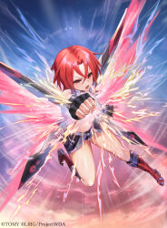 1girl card_game character_request dqn_(dqnww) energy_wings mechanical_wings official_art punching wings wixoss