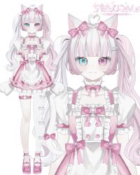 Rule 34 | akadajohnson02, animal ears, commission, heterochromia, high heels, highres, maid, original, pink theme, pumps, ribbon, tail, twintails, virtual youtuber