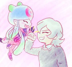 Rule 34 | bandaged arm, bandages, blue eyes, closed eyes, cottoncollie, digimon, digimon (creature), digimon ghost game, floating, happy, higashimitarai kiyoshiro, jellyfish girl, jellymon, monster girl, short hair, smile, tentacle hair, tentacles, white hair