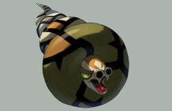 absurdres af_(afloatisland) animal_focus colored_sclera fangs foreshortening full_body gen_8_pokemon green_eyes highres nintendo no_humans open_mouth pokemon pokemon_(creature) sandaconda simple_background snake solo
