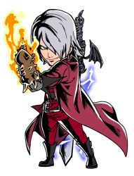 Rule 34 | black boots, boots, dante (devil may cry), devil may cry (series), fenyon, fire, grey hair, lightning, long sleeves, simple background, sword, tagme, weapon, white background