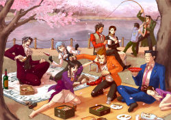 5boys 5girls ace_attorney barefoot capcom cherry_blossoms dick_gumshoe diego_armando edaki_shin&#039;ya everyone franziska_von_karma half_updo highres larry_butz magatama maggey_byrde maya_fey mia_fey miles_edgeworth multiple_boys multiple_girls non-web_source official_art official_wallpaper pantyhose pearl_fey phoenix_wright phoenix_wright:_ace_attorney_-_trials_and_tribulations picnic slice_of_life third-party_edit time_paradox