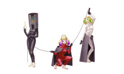 3girls atropos_(megami_tensei) atropos_(shin_megami_tensei) barefoot blonde_hair clotho clotho_(megami_tensei) feet kazuma_kaneko lachesis_(megami_tensei) lips looking_at_viewer multiple_girls official_art scissors shin_megami_tensei shin_megami_tensei_iii:_nocturne siblings simple_background sisters toes white_background wide_hips yellow_eyes