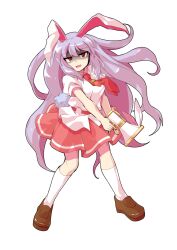 1girl animal_ears brown_shoes carrot_pin collared_shirt commentary_request commission dairi full_body half-closed_eyes highres holding holding_megaphone kneehighs large_variant_set loafers long_hair megaphone necktie open_mouth pink_hair rabbit_ears rabbit_tail red_eyes red_necktie red_skirt reisen_udongein_inaba shaded_face shirt shoes short_sleeves simple_background skeb_commission skirt socks solo standing tachi-e tail touhou transparent_background unamused variant_set very_long_hair white_shirt white_socks