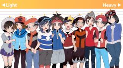 Rule 34 | 6+boys, baseball cap, beanie, beret, black hat, black pants, black socks, blue jacket, brendan (pokemon), bright pupils, brown eyes, brown hair, calem (pokemon), capri pants, clenched hands, closed mouth, collared shirt, commentary request, elio (pokemon), ethan (pokemon), eyewear on headwear, florian (pokemon), grey hat, grey shirt, hat, highres, hilbert (pokemon), jacket, kneehighs, knees, lucas (pokemon), multiple boys, nate (pokemon), necktie, nintendo, pants, pokemon, pokemon bw, pokemon bw2, pokemon dppt, pokemon frlg, pokemon hgss, pokemon oras, pokemon sm, pokemon sv, pokemon swsh, pokemon xy, purple necktie, purple shorts, red (pokemon), red hat, red jacket, red scarf, red shirt, sana (37pisana), scarf, shirt, short hair, short sleeves, shorts, smile, socks, standing, striped clothes, striped shirt, sunglasses, t-shirt, v, vest, victor (pokemon), visor cap, white hat, white pupils, zipper pull tab