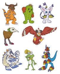 Rule 34 | aquilamon, boxing gloves, cactus, digimon, digimon (creature), fladramon, gekomon, greymon, highres, kiwimon, plant, plesiomon, spines, tailmon, togemon