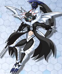 Rule 34 | 1girl, armor, breasts, digimon, digimon (creature), female focus, highres, meicrackmon, meicrackmon vicious mode, navel, oridigi, original, scythe, solo