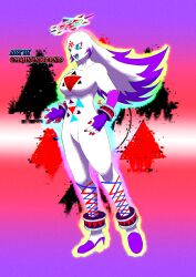 1girl afroluffyx blue_eyes blue_tongue breasts colored_tongue culumon digimon digimon_(creature) digital_hazard long_hair open_mouth oridigi original red_nails triangle zero_unit