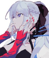 2girls baobhan_sith_(fate) baobhan_sith_(first_ascension)_(fate) black_bow blue_eyes bow braid fate/grand_order fate_(series) hair_between_eyes hair_bow half_up_braid morgan_le_fay_(fate) morgan_le_fay_(third_ascension)_(fate) mother_and_daughter multiple_girls nail_polish ponytail spikes ss_un17 white_hair