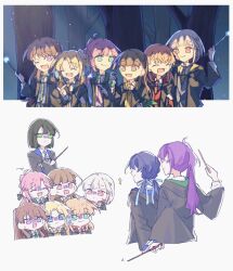 6+girls :d ;d ^^^ ^_^ ahoge alternate_universe anyoji_hime black_hair blonde_hair blue_eyes blue_hair blue_ribbon blunt_bangs blunt_ends bob_cut braid brown_hair cardigan center-flap_bangs chinese_commentary closed_eyes closed_mouth colored_inner_hair commentary_request crossed_arms crossed_bangs dark_blue_hair diagonal-striped_clothes diagonal-striped_necktie diagonal_bangs false_smile fang flower forest fujishima_megumi gradient_hair green_eyes green_necktie grey_cardigan grey_hair gryffindor hair_flower hair_ornament hair_ribbon harry_potter_(series) highres hinoshita_kaho hogwarts_school_uniform holding holding_wand hood hood_down hoshiji hufflepuff inverted_bob kachimachi_kosuzu light_blue_hair light_particles link!_like!_love_live! long_hair long_sleeves looking_at_another love_live! low_twintails magic medium_hair momose_ginko multi-tied_hair multicolored_hair multiple_girls murano_sayaka nature necktie nervous_smile one_eye_closed open_mouth orange_hair osawa_rurino otomune_kozue parted_bangs pink_cardigan pink_eyes pink_flower pink_hair ponytail purple_eyes purple_hair ravenclaw rectangular_mouth red_cardigan red_hair red_necktie ribbon school_uniform short_hair side_braids side_ponytail sidelocks slytherin smile split_mouth star_(symbol) star_hair_ornament striped_clothes sweatdrop swept_bangs turn_pale twintails two-tone_necktie two_side_up virtual_youtuber wand wizarding_world yellow_cardigan yellow_necktie yugiri_tsuzuri