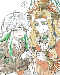 1girl aztec blonde_hair breasts colored_inner_hair crystal_hair fate/grand_order fate_(series) green_eyes jhwxxxnb kukulkan_(fate) kukulkan_(first_ascension)_(fate) long_hair meme multicolored_hair quetzalcoatl_(fate)