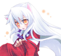 Rule 34 | 1boy, animal ears, bad id, bad pixiv id, demon, dog ears, inuyasha, inuyasha (character), japanese clothes, jewelry, kimono, long hair, male focus, necklace, ryuuga sazanami, solo, trap, upper body, white background, white hair, yellow eyes