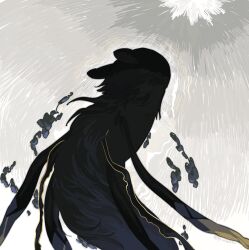 Rule 34 | black fur, commentary, creature, echo (rain world), english commentary, grey background, greyscale, highres, looking up, mixed-language commentary, monochrome, no humans, pointless511, rain world, saint (rain world), slugcat, spoilers, spot color, twitter username