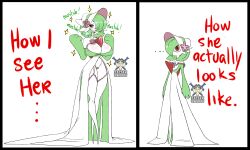 ... absurdres artist_name bob_cut bonnet breasts cameltoe dress flower gardevoir gardevoir_(fashionable) garter_straps gen_3_pokemon green_hair hair_over_one_eye hat hat_flower highres large_breasts lexus_tanuki micro_panties nintendo panties pink_eyes pink_flower pink_panties pokemon pokemon_(creature) pokemon_unite signature sparkle underwear white_dress