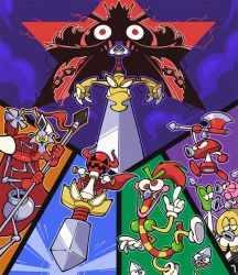 axe axem_black axem_green axem_pink axem_red axem_yellow bow bowyer exor holding holding_polearm holding_spear holding_weapon mack mario mario_(series) nintendo polearm shenanimation smithy spear super_mario_rpg sword weapon yaridovich
