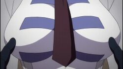 animated anime_screenshot between_breasts blush breast_fondling breasts breasts_squeezed_together embarrassed grabbing_another&#039;s_breast groping groping_breast highres kenzen_robo_daimidaler large_breasts madanbashi_kouichi medium_breasts moaning sonan_kyouko surprised