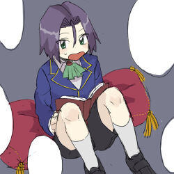 1boy aged_down blue_hair book child cushion green_eyes grey_background james_(pokemon) male_focus nintendo nmnm_bbb pokemon pokemon_(anime) pokemon_(classic_anime) sitting team_rocket