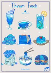 bad_id bad_twitter_id bag blue_theme bowl bubble burger butter cat chopsticks cinnamon_stick cup detroit:_become_human english_text food food_focus fruit gelatin glass grey_background highres ice ice_cream ice_cube leaf lemon lemon_slice macaron no_humans noodles notice_lines pancake pancake_stack paper_bag plate popcorn ramen saucer simple_background soda sparkle strawberry sundae tea teacup tongue twitter_username unananagi whipped_cream