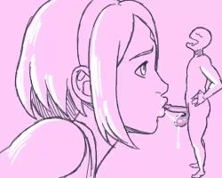1boy 1girl animated animated_gif d-art fellatio from_side giant giantess haruno_sakura hetero lowres naruto naruto_(series) oral penis pink_hair size_difference testicle_sucking testicles