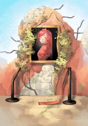 Rule 34 | 1000-nen ikiteru (vocaloid), 1girl, abandoned, blue sky, brick wall, choker, commentary, day, dress, english commentary, fine art parody, girl with a pearl earring, highres, iki (iyowa), iyowa girls, long hair, looking at viewer, looking to the side, moonmart, outdoors, overgrown, parody, parted lips, pink choker, pink dress, pink eyes, pink hair, plant, portrait (object), puffy short sleeves, puffy sleeves, rebar, short sleeves, sky, solo, stanchion, tiara, vines
