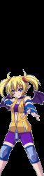 1girl akaga_hirotaka animated animated_gif arcana_heart ass bandeau bike_shorts blonde_hair blowing_kiss blue_eyes blush breasts demon_girl demon_wings earrings fangs female_focus fingerless_gloves gloves jewelry kiss lilica_felchenerow long_hair looking_at_viewer medium_breasts midriff navel one_eye_closed pointy_ears shiny_skin short_twintails solo spandex twintails wings wink zipper