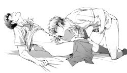 2boys ace_of_diamond censored erection fellatio glasses handjob kuramochi_youichi male_focus masturbation miyuki_kazuya monochrome multiple_boys oral penis undressing wince yaoi