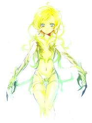 1990s_(style) 1girl aged_down alternate_hair_length alternate_hairstyle barbariccia character_request female_focus final_fantasy final_fantasy_iv kobayashi_kabura long_hair navel retro_artstyle simple_background solo white_background