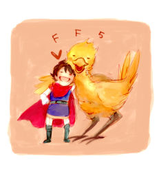 1990s_(style) 1boy bird boco bartz_klauser chocobo copyright_name final_fantasy final_fantasy_v friends heart kuzumosu male_focus