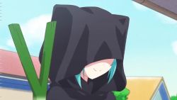 2girls animated aqua_eyes aqua_hair black_robe blonde_hair broom broom_riding crossover delivery doorway hatsune_miku holding holding_broom holding_spring_onion holding_vegetable jashin-chan jashin-chan_dropkick lamia monster_girl multiple_girls package robe sound spring_onion sweatdrop tagme twintails video vocaloid