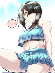 1girl bikini blush breasts fate/grand_order fate_(series) hair_ornament hair_over_eyes highres looking_at_viewer miniskirt mole mole_under_eye navel short_hair skirt small_breasts swimsuit tgxx3300 thighs xu_fu_(fate) xu_fu_(swimsuit_avenger)_(fate)
