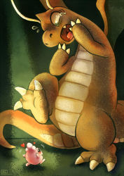 dragonite fang gen_1_pokemon gen_2_pokemon haychel heart igglybuff nintendo no_humans open_mouth pokemon pokemon_(creature) scared spotlight tears