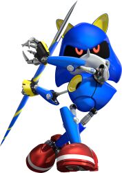 1boy 3d absurdres arms_up black_sclera blue_skin colored_sclera colored_skin full_body furry furry_male grey_skin heel_up highres holding_javelin humanoid_robot javelin_(spear) looking_afar male_focus mario_&amp;_sonic_(series) mario_&amp;_sonic_at_the_tokyo_2020_olympic_games metal_sonic multicolored_skin no_mouth official_art pixel_eyes red_eyes red_shoes robot running shoes simple_background solo sonic_(series) third-party_source throwing transparent_background two-tone_skin