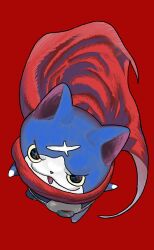 blue_fur cape fuyunyan highres looking_at_viewer no_humans red_background red_cape satumagahokoru scar scar_on_face scar_on_forehead simple_background solo two-tone_fur white_fur youkai_(youkai_watch) youkai_watch