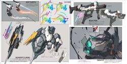 Rule 34 | arrow (symbol), bayonet, cable, character name, cockpit, gun, gundam, gundam sandrock custom, gundam wing, gundam wing: endless waltz, highres, mecha, mobile suit, multiple views, no humans, raruru, robot, science fiction, shotel, sword, thrusters, weapon