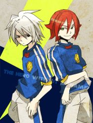 2boys inazuma_eleven inazuma_eleven_(series) kiyama_hiroto mudomudo multiple_boys soccer_uniform sportswear tagme yamino_kageto