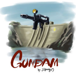 artist_name beam_rifle dam energy_gun gun gundam jilpoong17 lowres mobile_suit_gundam no_humans pun signature too_literal weapon
