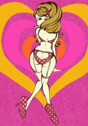 ass ass_cutout butt_crack clothing_cutout eyelashes hairband heart_cutout high_heels highres lilitafaery lingerie original pale_skin panties pinup_(style) solo thighhighs underwear