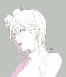 1boy face_piercing grey_background hair_bun hair_ornament highres konan_(naruto) looking_at_viewer monochrome naruto_(series) naruto_shippuuden piercing simple_background sleeveless solo upper_body zifletts