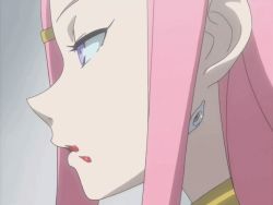 00s 1girl anemone_(eureka_seven) animated animated_gif bones_(company) eating eureka_seven eureka_seven_(series) female_focus finger_in_own_mouth finger_to_mouth fingers_to_mouth food food_on_face food_on_hand from_side indoors jam licking licking_finger long_hair looping_animation pink_hair purple_eyes sidelocks solo strawberry_jam tongue tongue_out